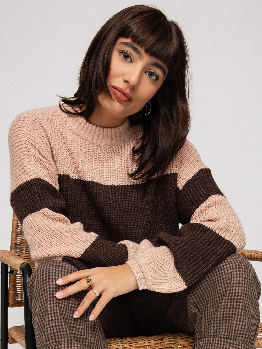 Brixton Madero Striped Crew Sweater Chunky Knit Balloon Sleeves Oversized XS